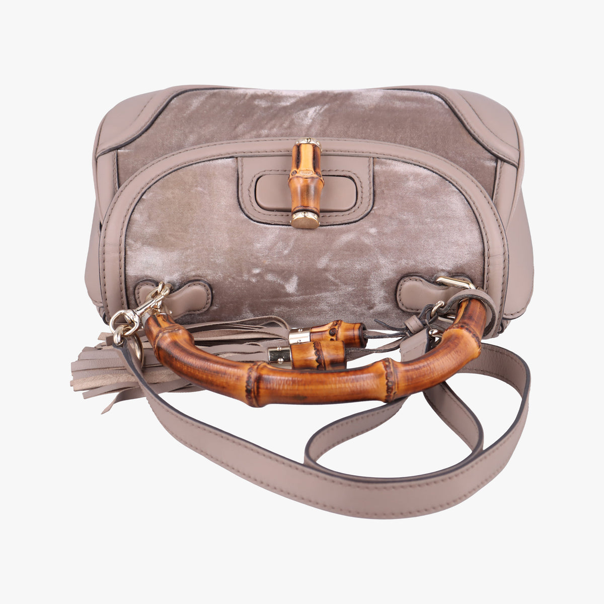 Pre-owned Gucci New Bamboo Grey velour×Leather 254884 shoulderbag | stylenewstar