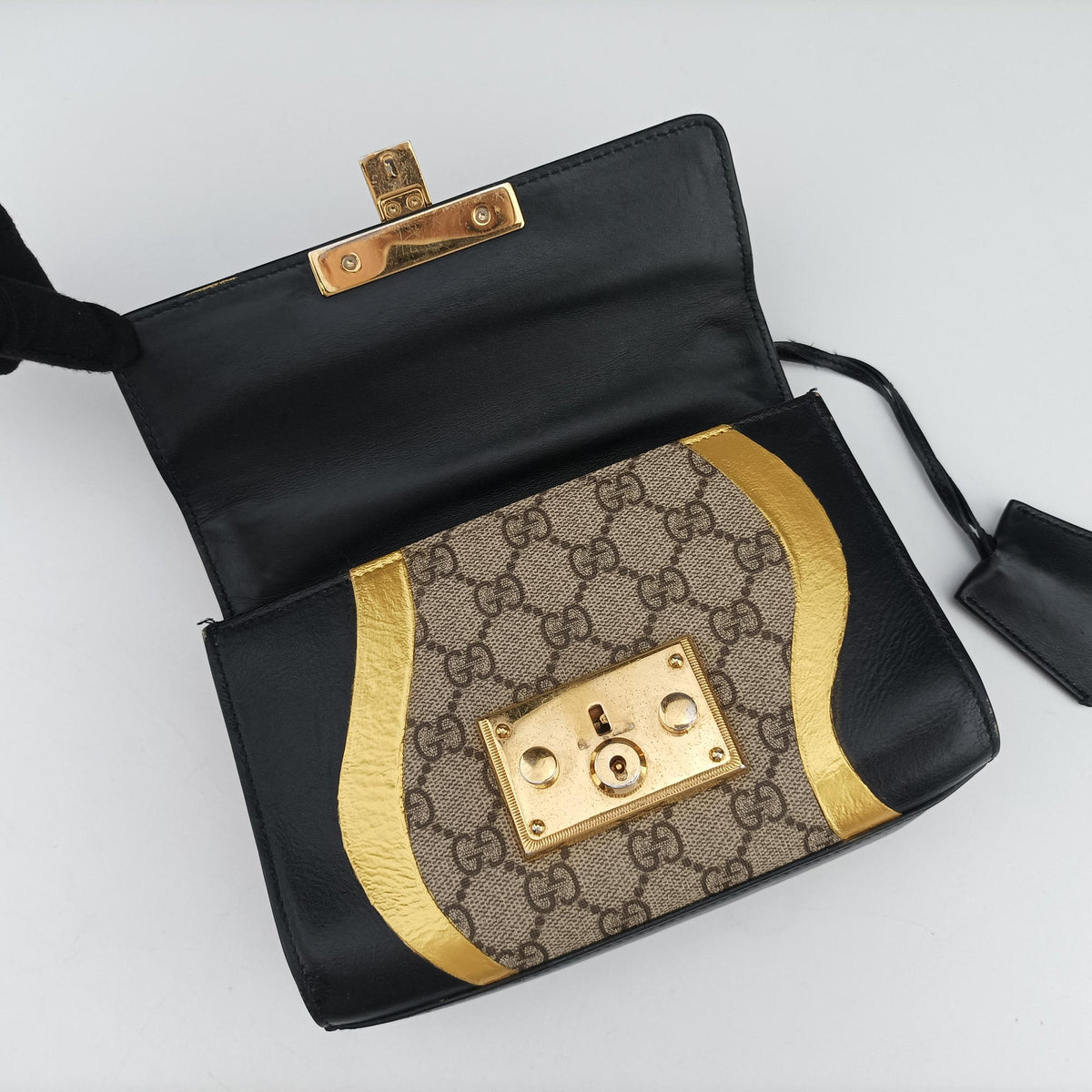 Padlock beige×Black PVC coated canvas×Leather 432182 B021838798パドロック ベージュ×ブラック PVCコーティングキャンバス×レザー 432182 B021838798
