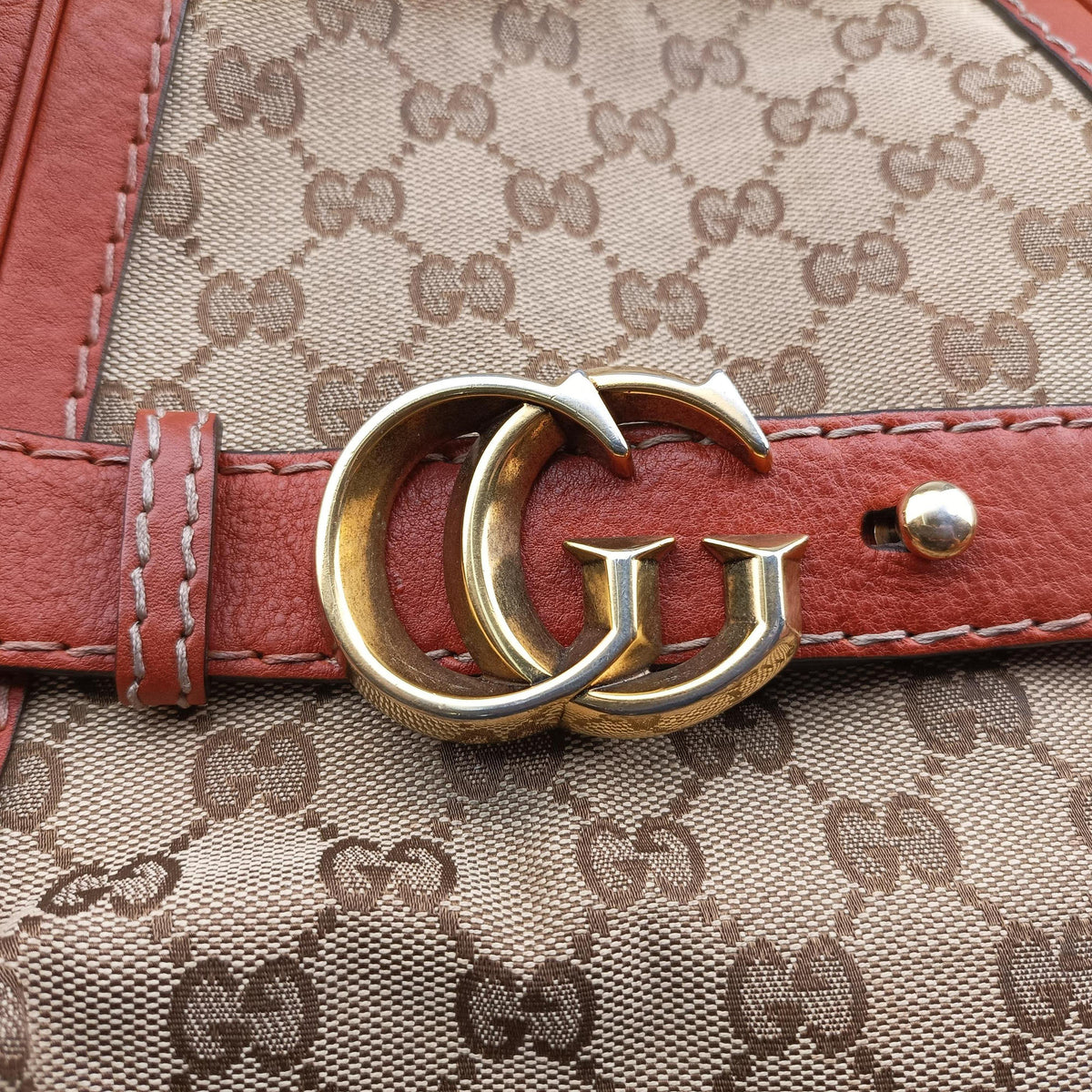 Pre-owned Gucci GG Running Brown Canvas×Leather 247185 shoulderbag | stylenewstar