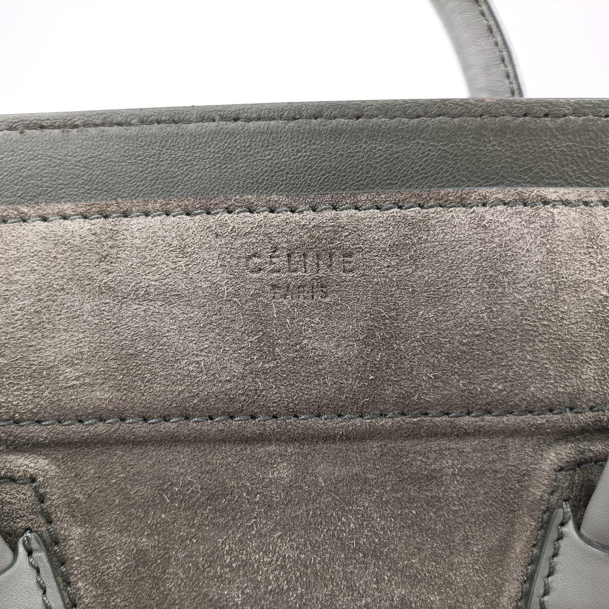 Pre-owned Celine Luggage Small Square Phantom GreenGrey Suede  handbag | stylenewstar