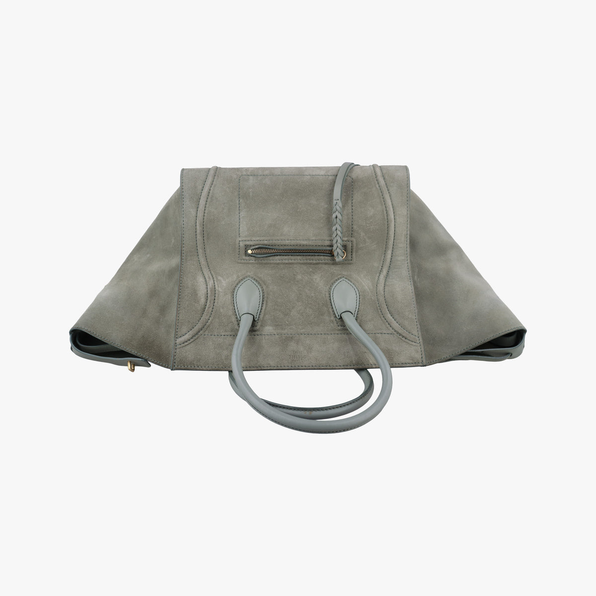 Pre-owned Celine Luggage Small Square Phantom GreenGrey Suede  handbag | stylenewstar