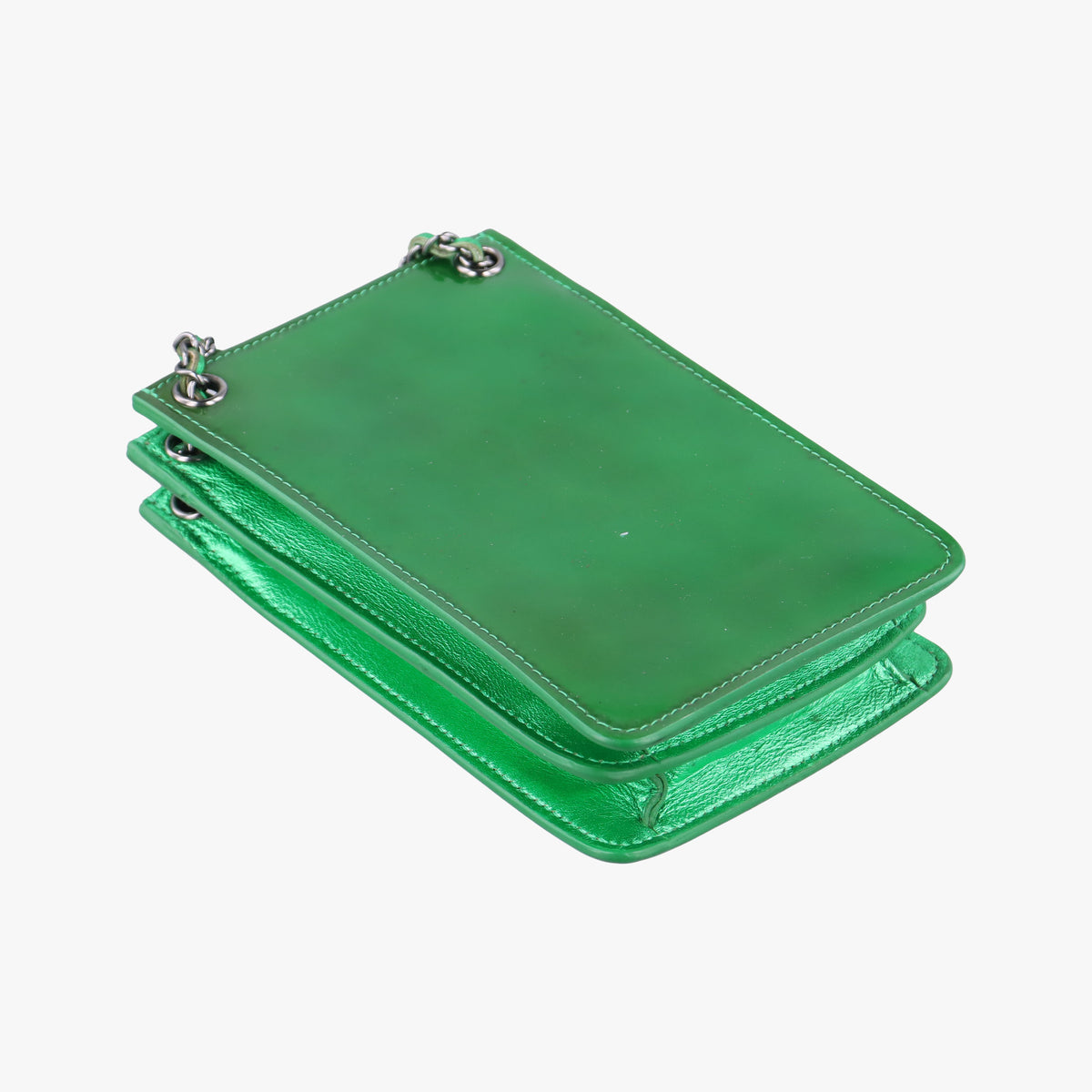 Pre-owned Chanel Cocomark phone holder Green Patent Leather A92304 shoulderbag | stylenewstar