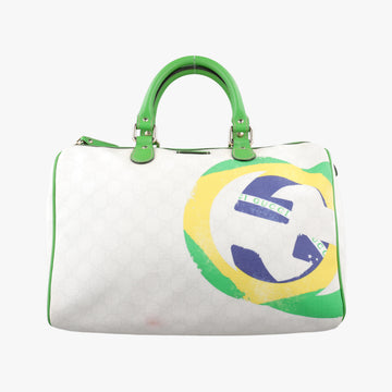 GG Flag Joy Boston White × Green × Yellow × Blue PVC Coated Canvas × Leather  195451 G012583045GGフラッグ ジョイ ボストン ホワイト × グリーン × イエロー × ブルー PVCコーティングキャンバス × レザー 195451 G012583045