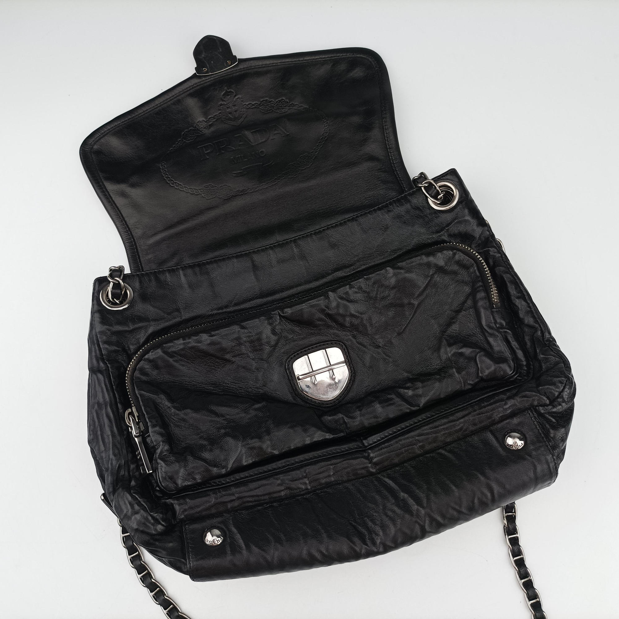 Antique Pushlock Chain Black Leather 31/Jアンティーク プッシュロック チェーン ブラック レザー 31/J
