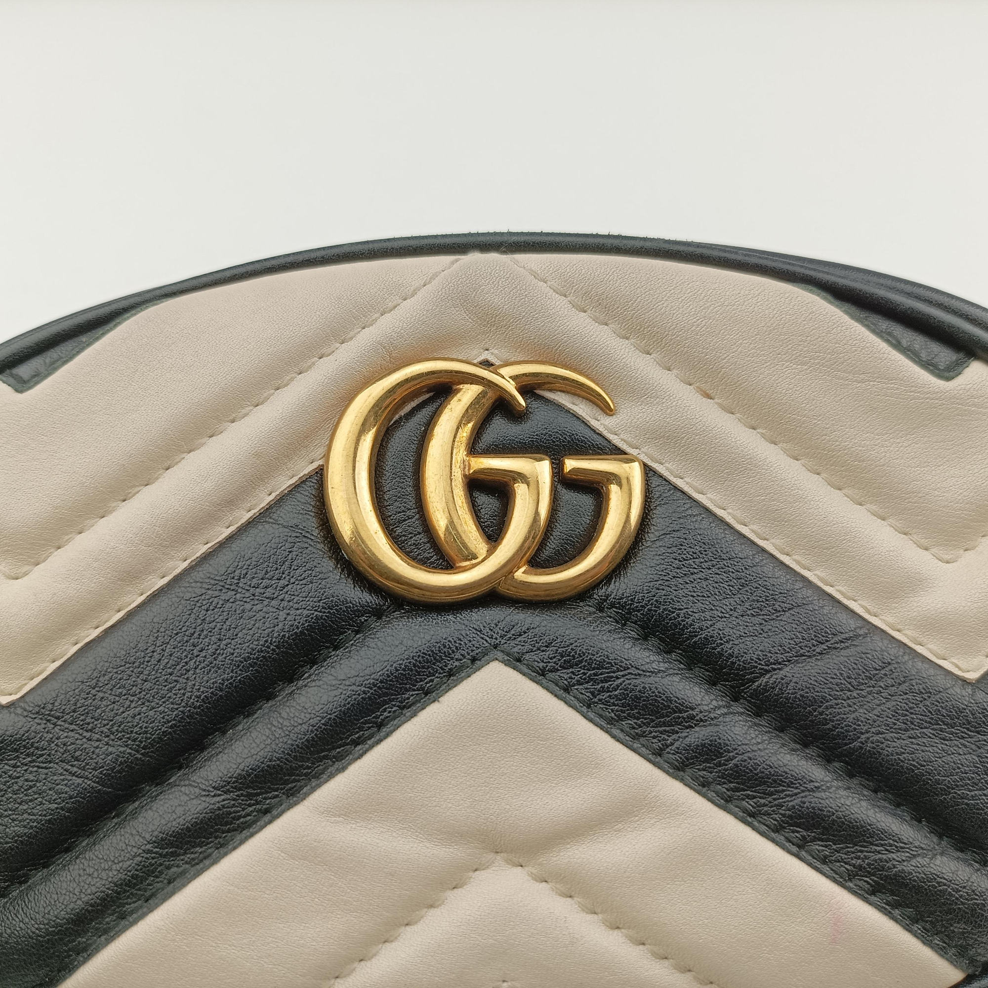 GG Marmont Black×white Leather 476434 E022011337GGマーモント ブラック×ホワイト レザー 476434 E022011337