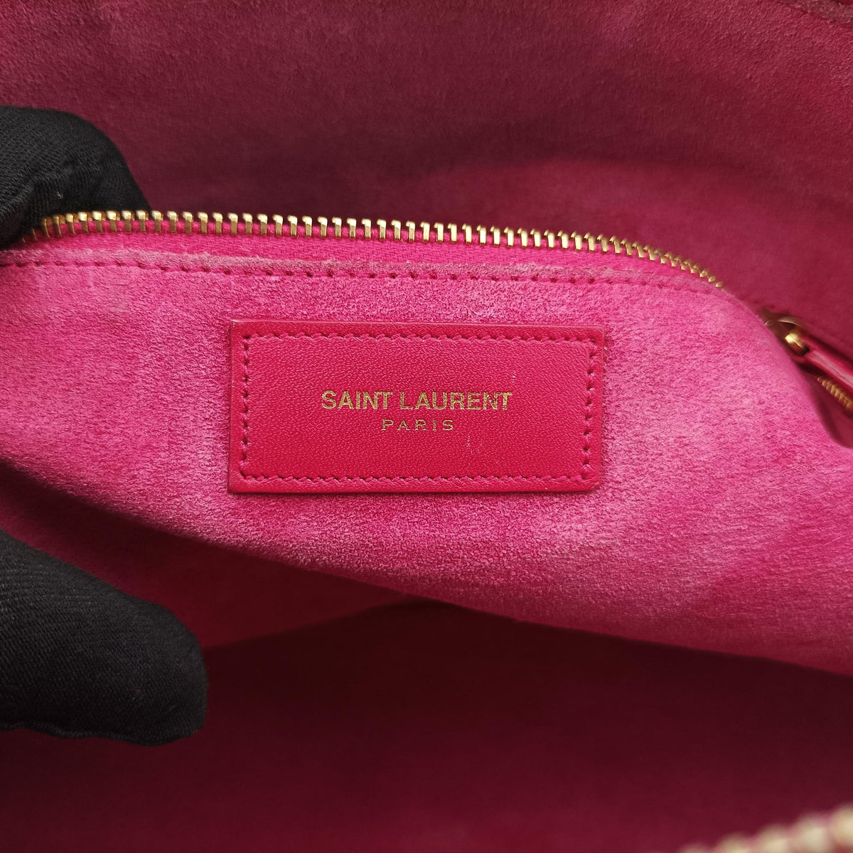 Pre-owned Yves Saint Laurent CLASSIC DUFFEL Rose Leather 314704 shoulderbag | stylenewstar