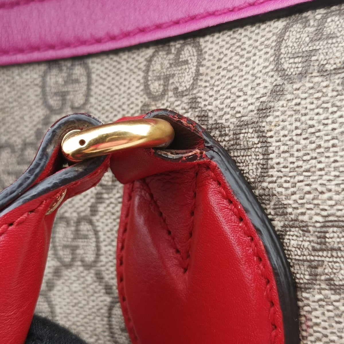 GG SUPREME beige×red×pink PVC coated canvas×Leather 409529 I019122646GGスプリーム ベージュ×レッド×ピンク PVCコーティングキャンバス×レザー 409529 I019122646