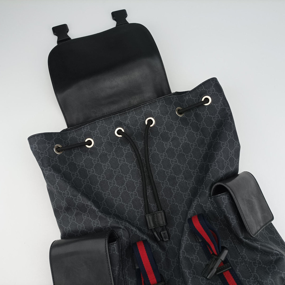 GG Supreme Black x Gray PVC coated canvas×leather 495563 C028223256GGスプリーム ブラック×グレー PVCコーティングキャンバス×レザー 495563 C028223256