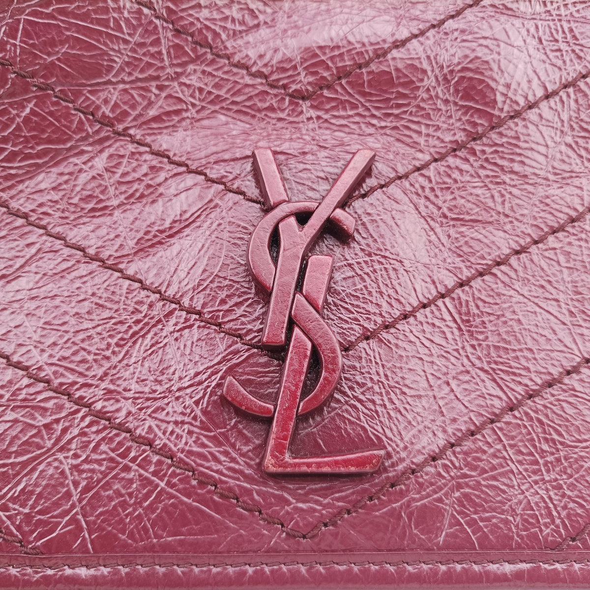 Pre-owned Yves Saint Laurent Niki Burgundy Leather 583103 shoulderbag | stylenewstar