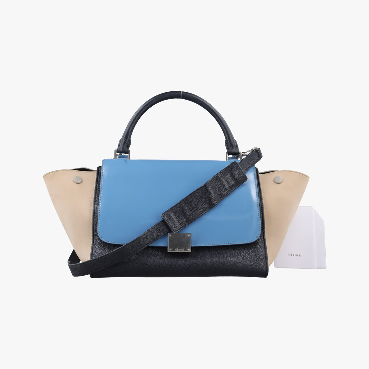 Pre-owned Celine Trapeze Blue×Black×Beige leather  shoulderbag | stylenewstar