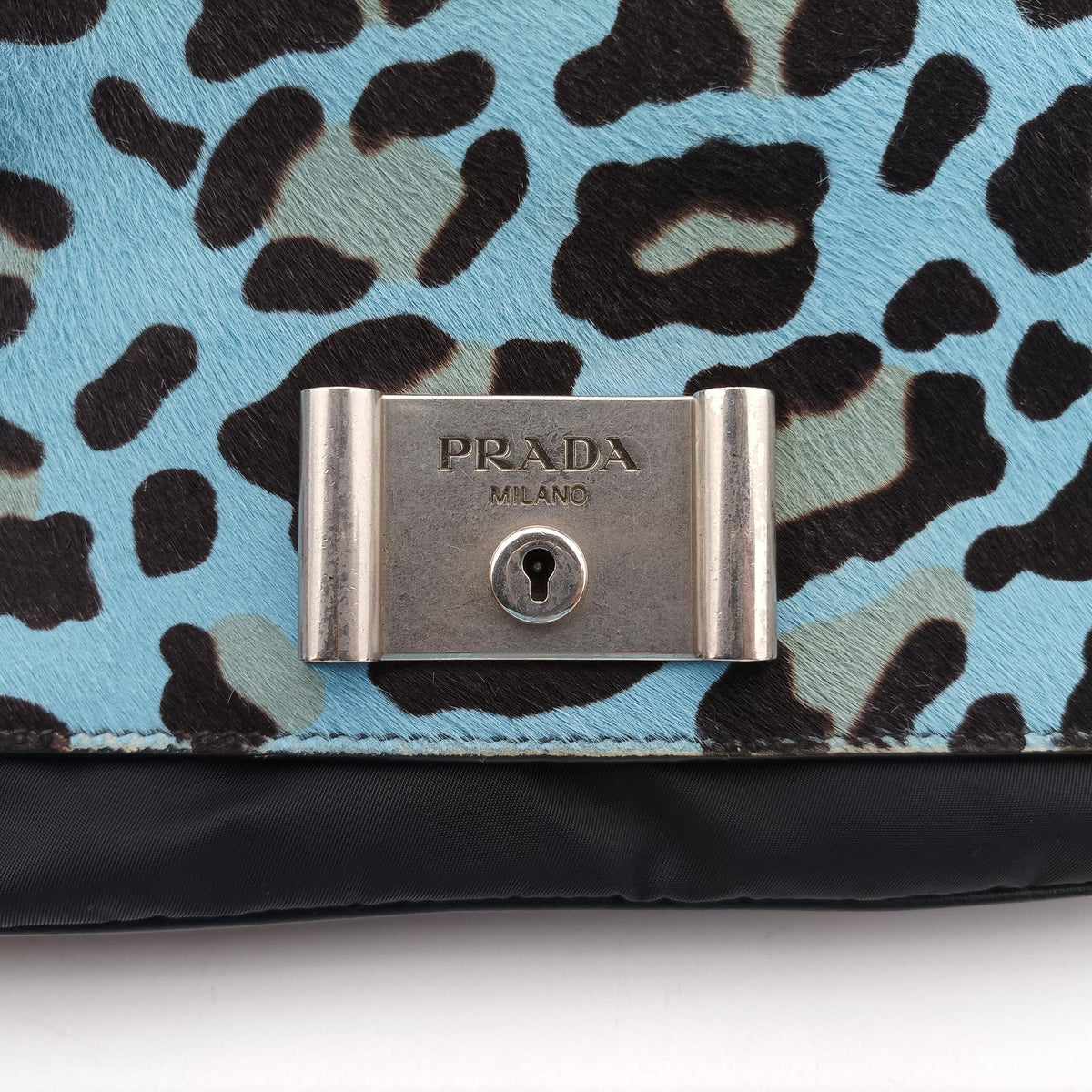Vintage Prada Leopard print Blue×Black ponyhair×nylon 1BD009 shoulderbag | stylenewstar