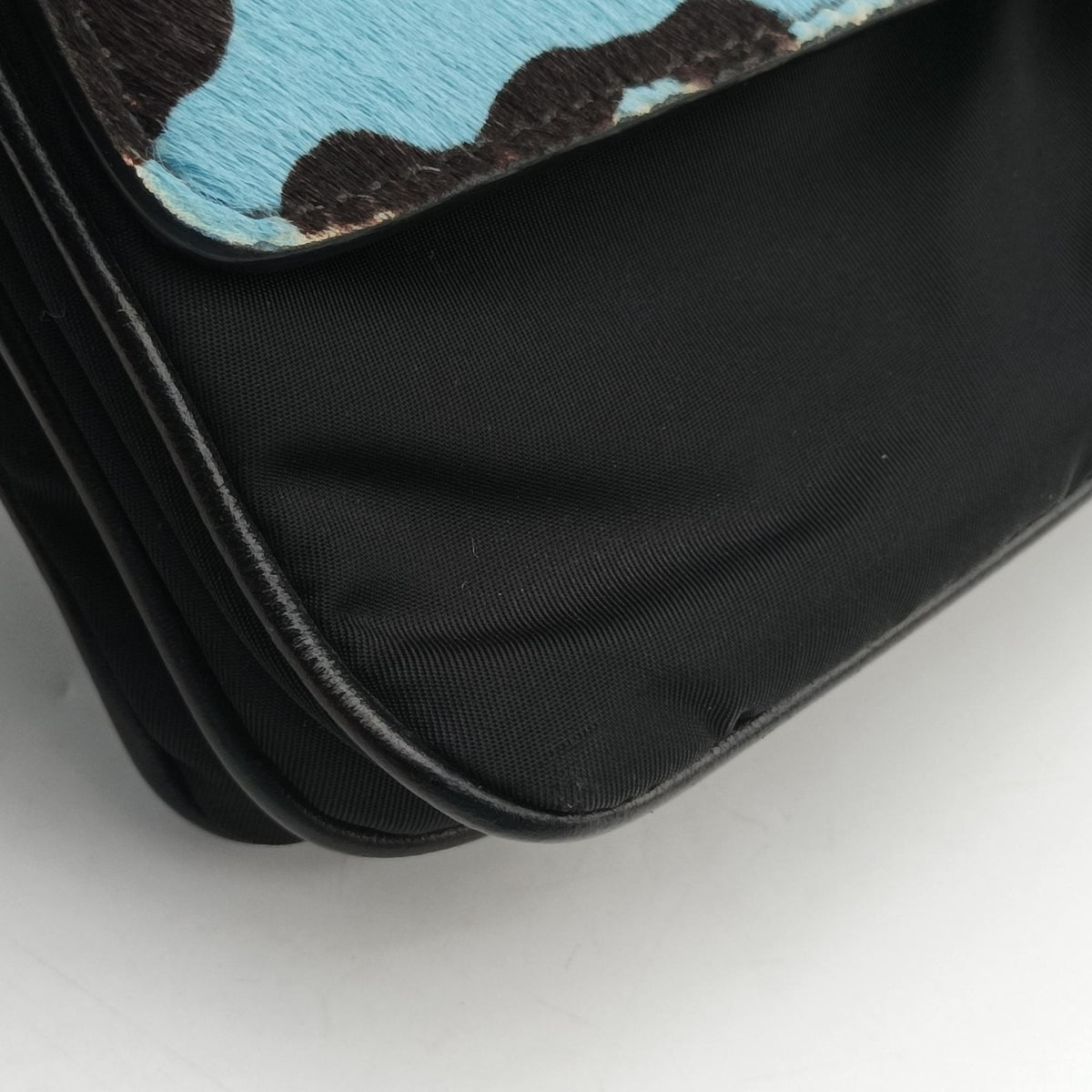 Vintage Prada Leopard print Blue×Black ponyhair×nylon 1BD009 shoulderbag | stylenewstar