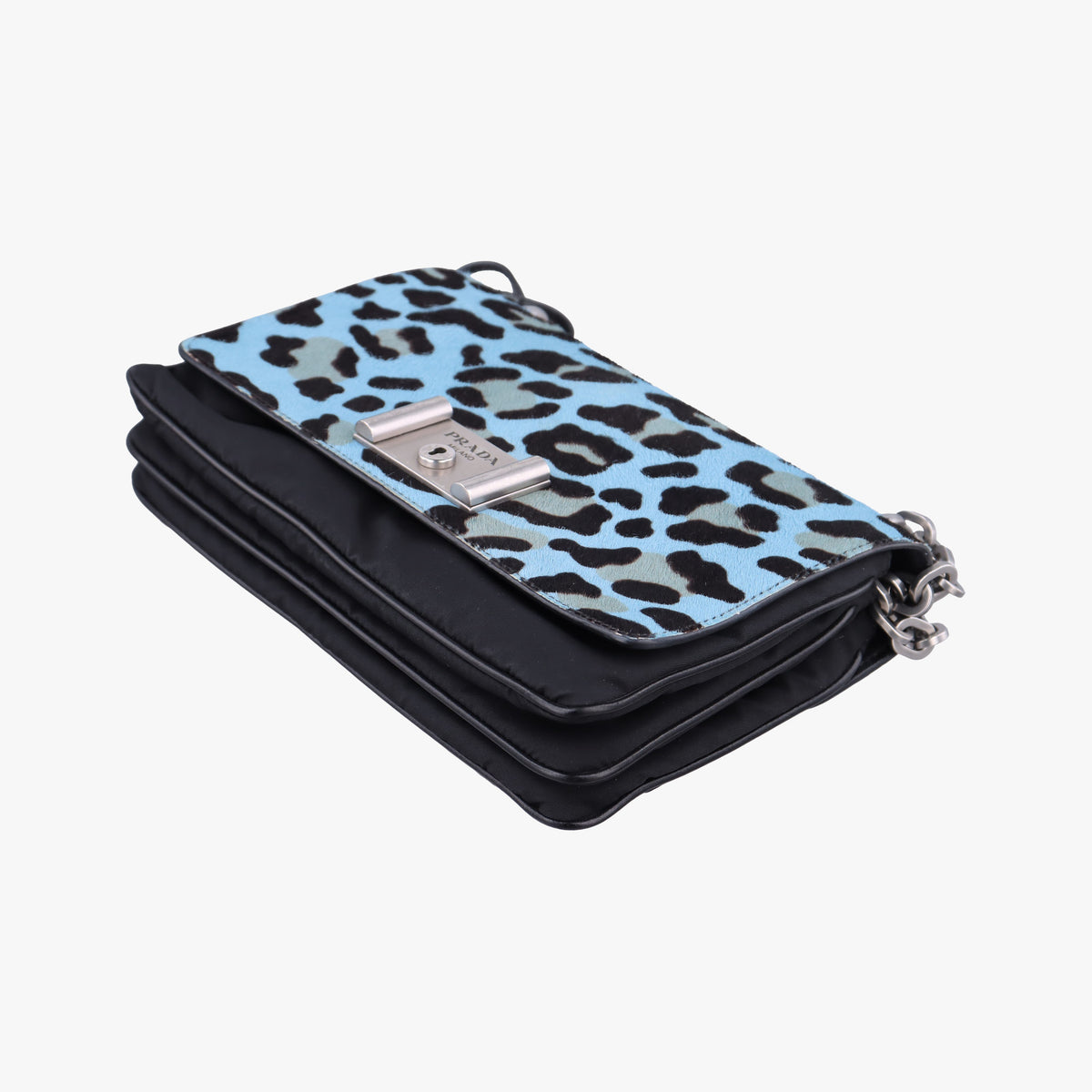 Vintage Prada Leopard print Blue×Black ponyhair×nylon 1BD009 shoulderbag | stylenewstar