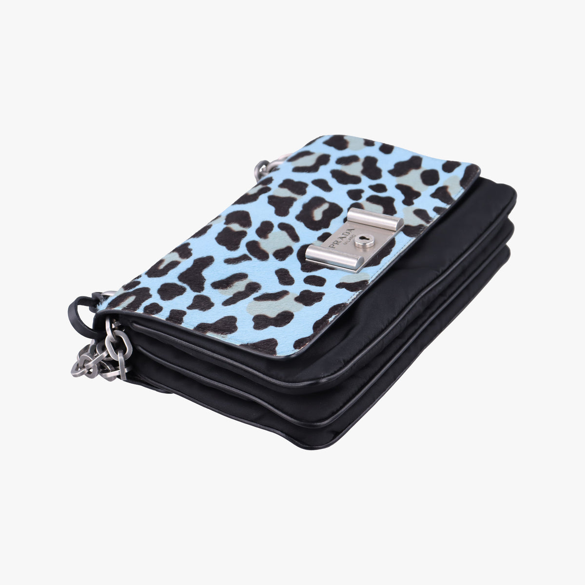 Vintage Prada Leopard print Blue×Black ponyhair×nylon 1BD009 shoulderbag | stylenewstar