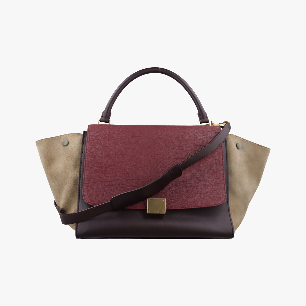 Pre-owned Celine Trapeze Bordeaux×Black×Brown Suede × leather  shoulderbag | stylenewstar