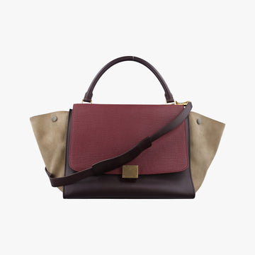 Pre-owned Celine Trapeze Bordeaux×Black×Brown Suede × leather  shoulderbag | stylenewstar