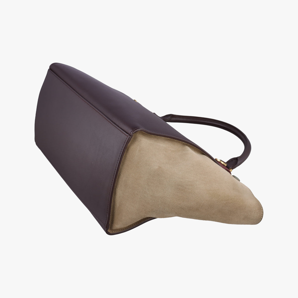 Pre-owned Celine Trapeze Bordeaux×Black×Brown Suede × leather  shoulderbag | stylenewstar