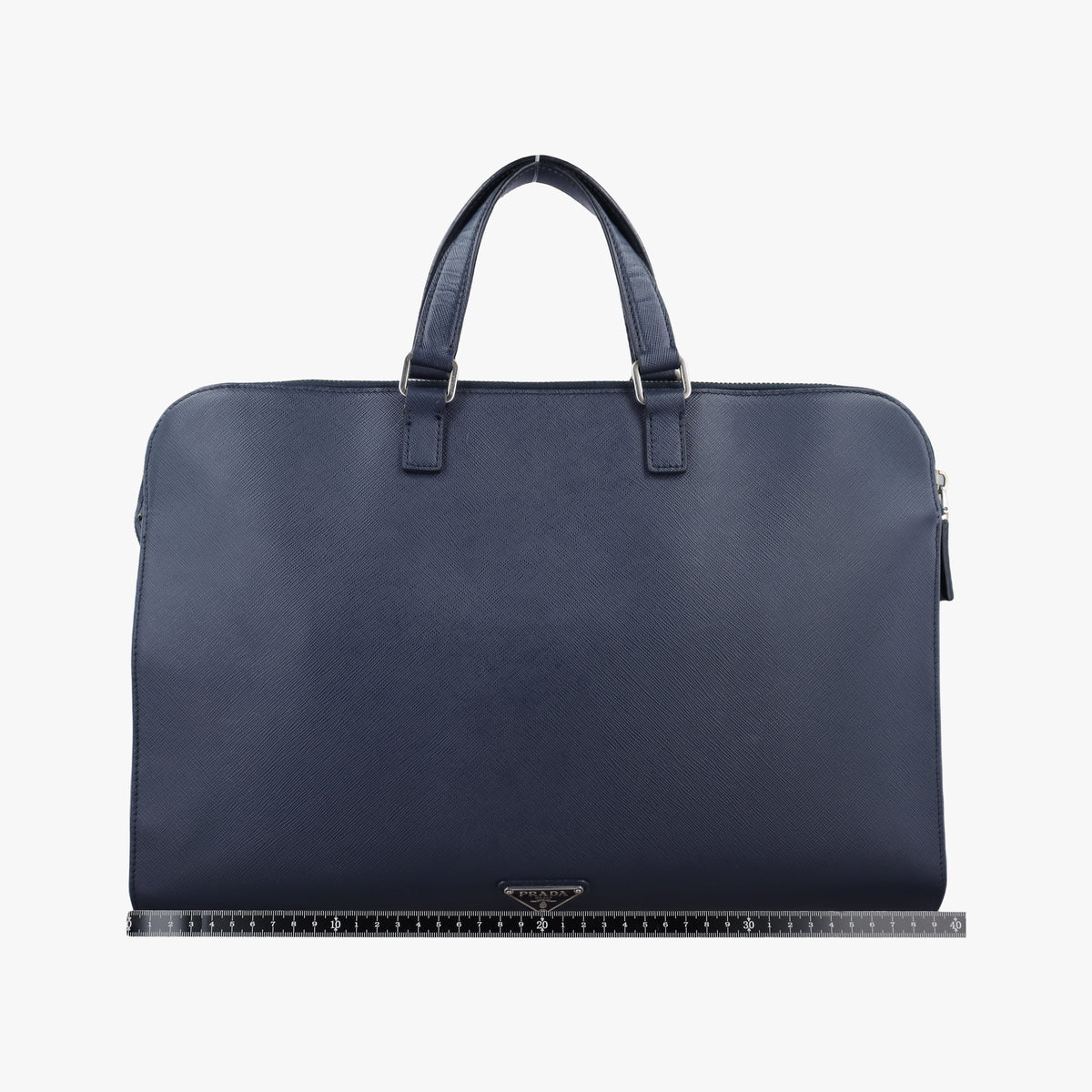 Pre-owned Prada Triangle Logo Plate Blue Saffiano Leather VR0023 handbag | stylenewstar