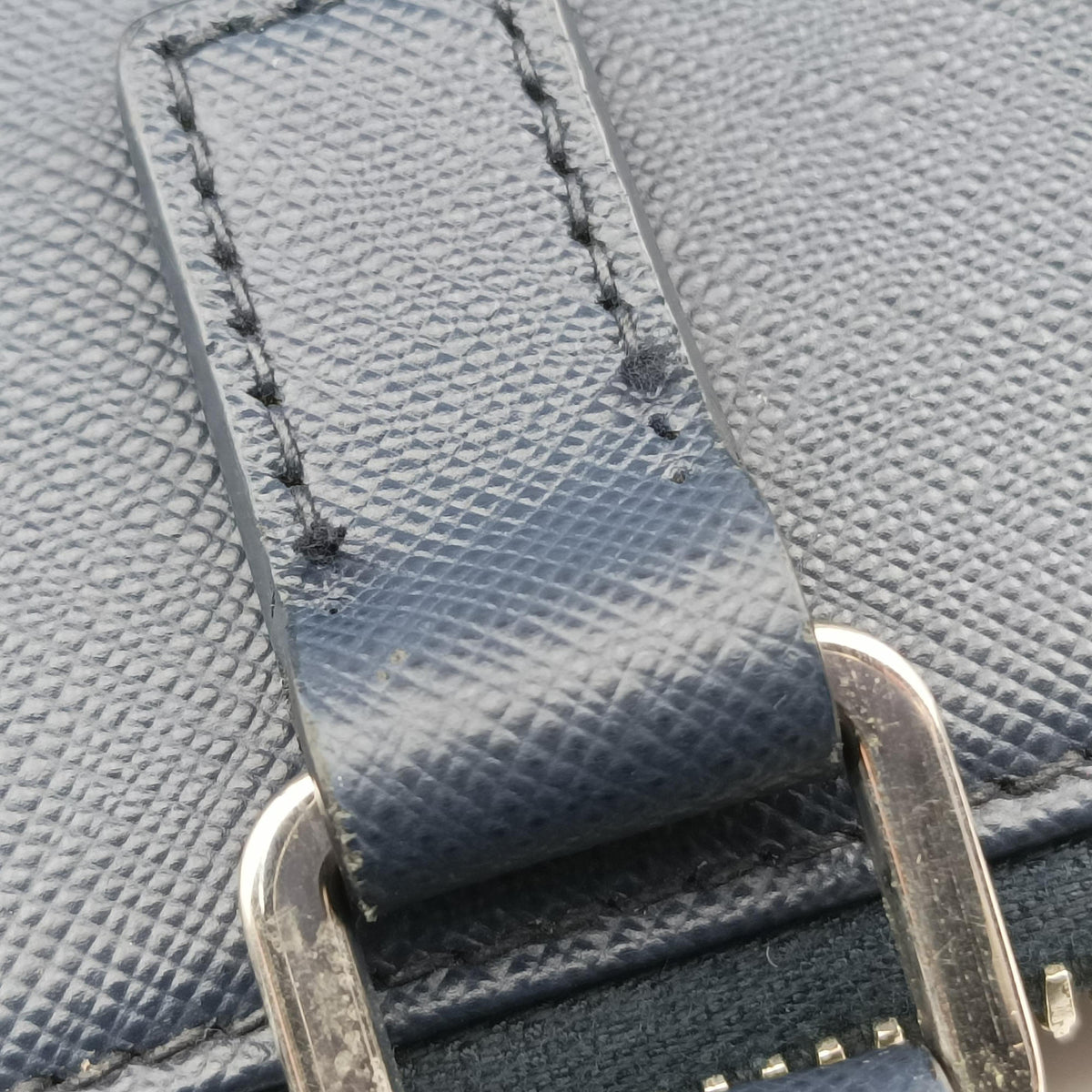 Pre-owned Prada Triangle Logo Plate Blue Saffiano Leather VR0023 handbag | stylenewstar