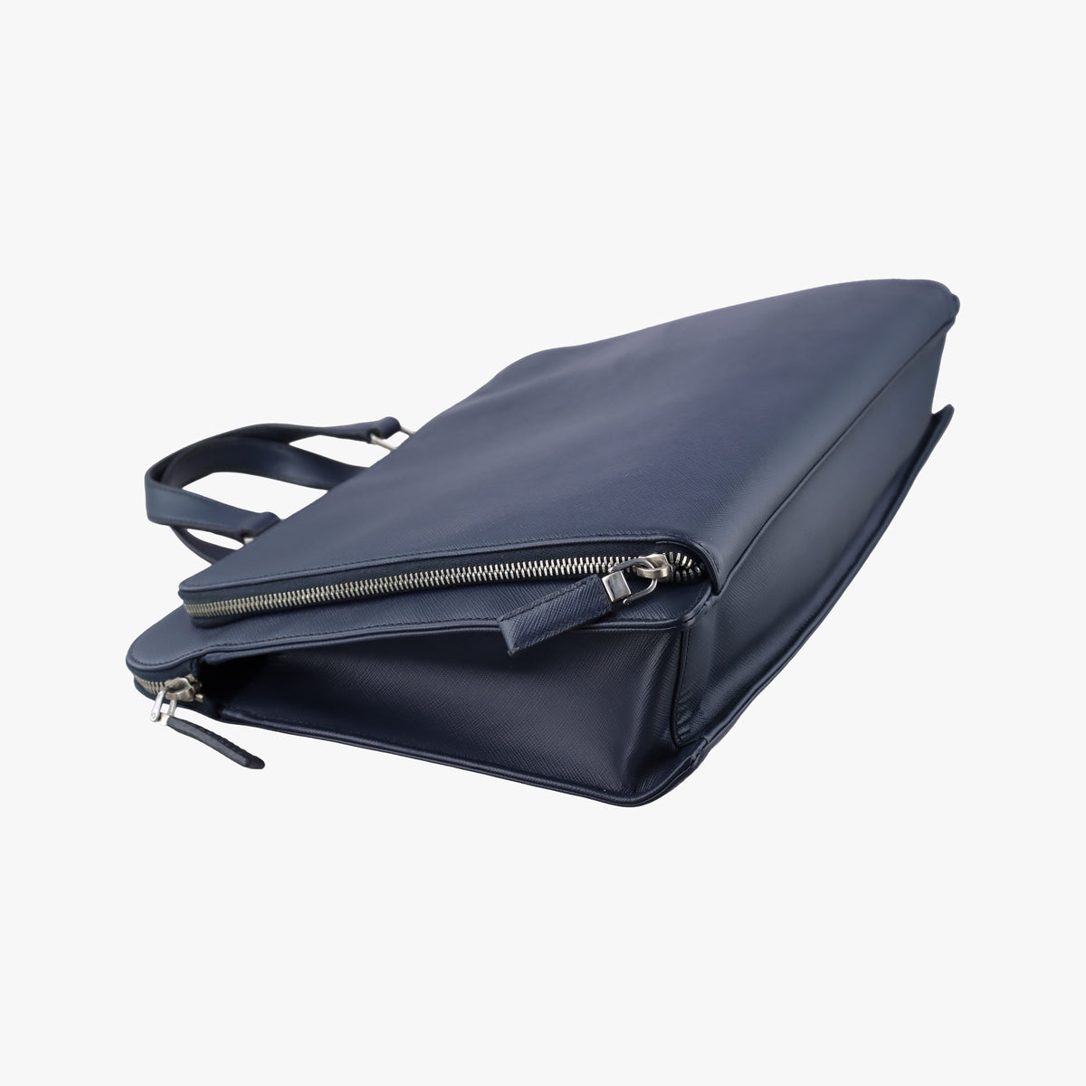 Pre-owned Prada Triangle Logo Plate Blue Saffiano Leather VR0023 handbag | stylenewstar