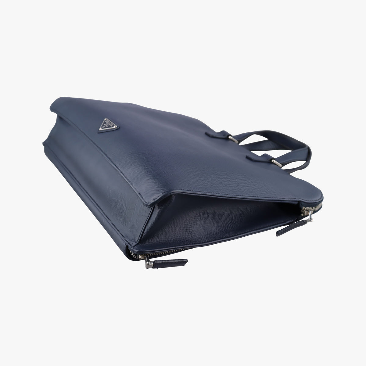 Pre-owned Prada Triangle Logo Plate Blue Saffiano Leather VR0023 handbag | stylenewstar