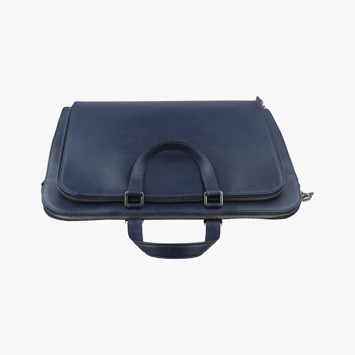 Pre-owned Prada Triangle Logo Plate Blue Saffiano Leather VR0023 handbag | stylenewstar