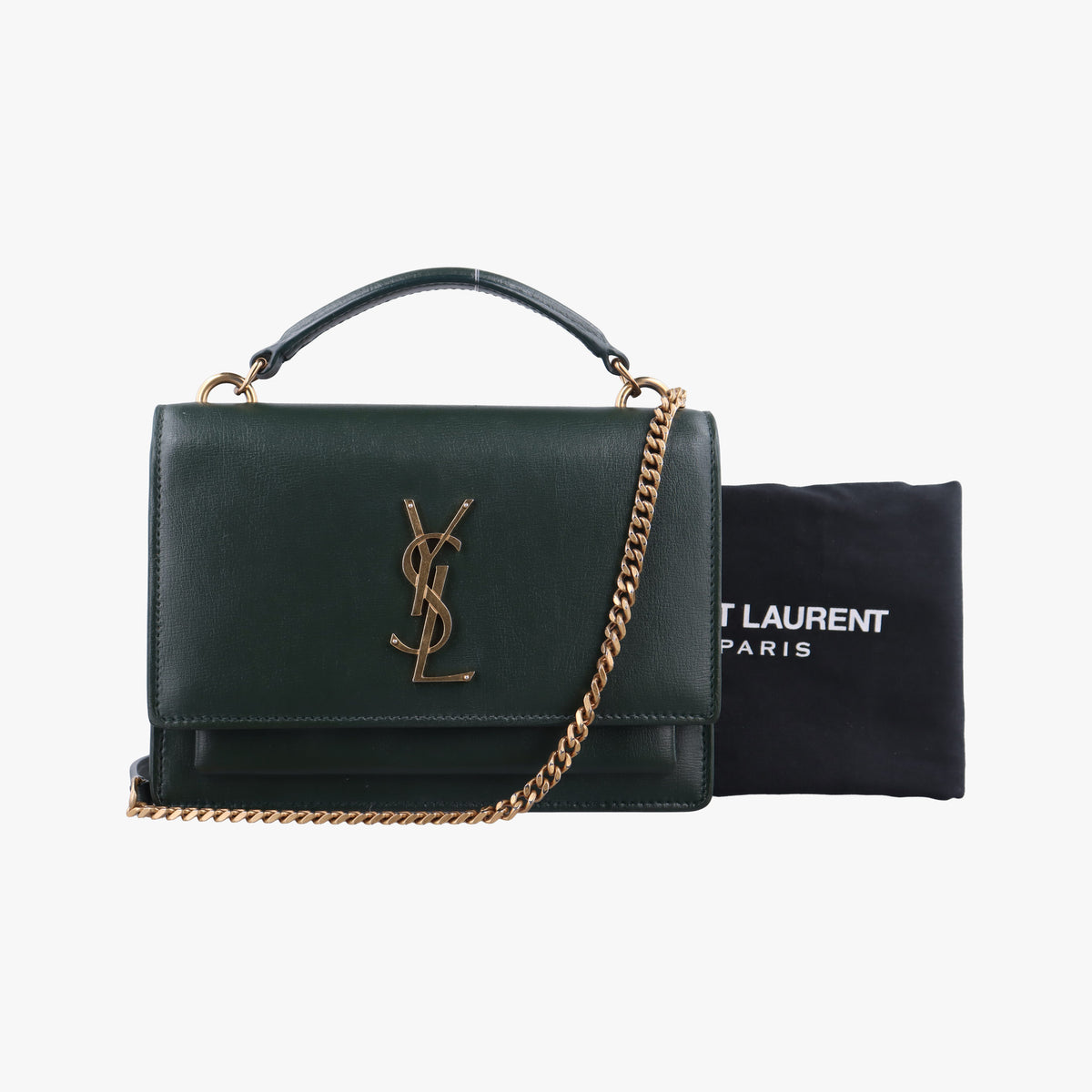 Vintage Yves Saint Laurent Sunset Green Leather 533026 shoulderbag | stylenewstar
