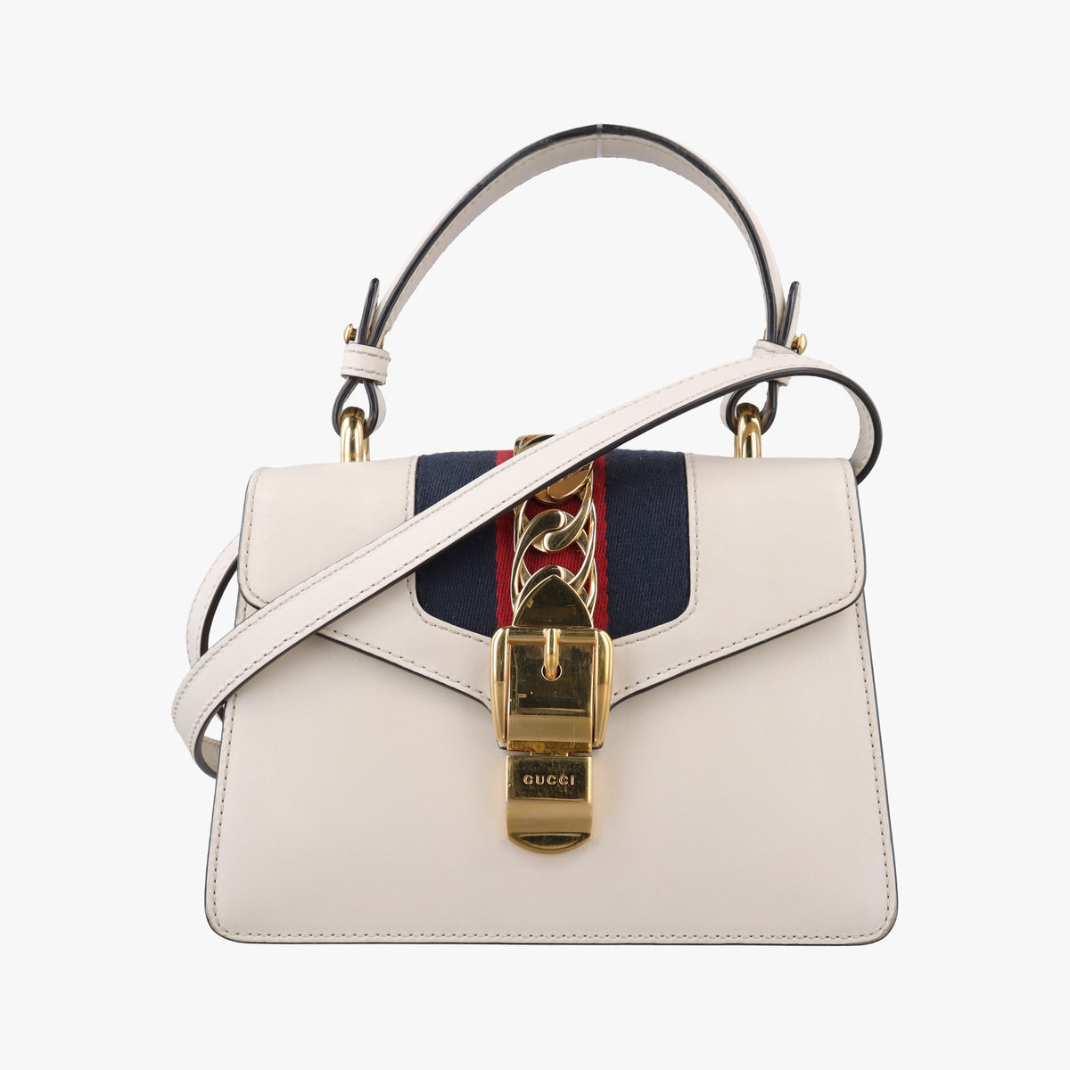 Pre-owned Gucci Sylvie Ivory×navy×red Leather 470270 shoulderbag | stylenewstar