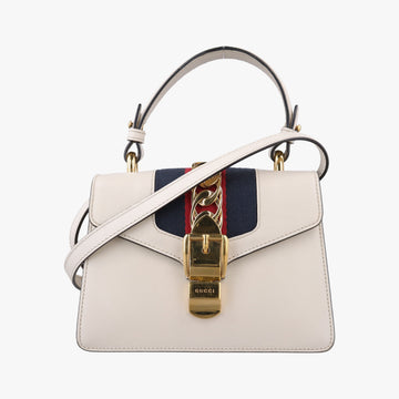 Pre-owned Gucci Sylvie Ivory×navy×red Leather 470270 shoulderbag | stylenewstar