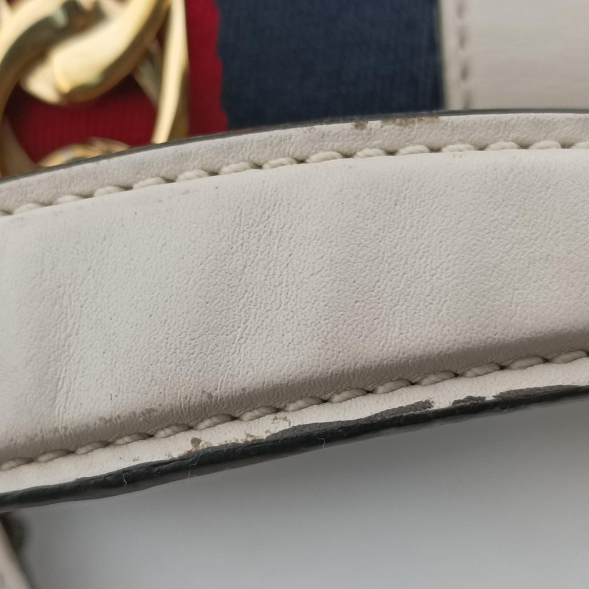 Pre-owned Gucci Sylvie Ivory×navy×red Leather 470270 shoulderbag | stylenewstar