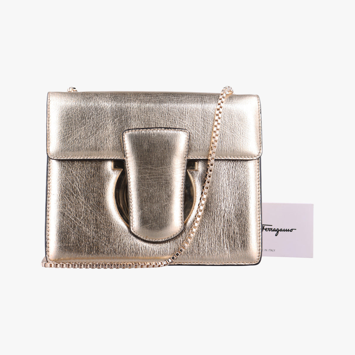 Pre-owned Ferragamo Thalia Golden Leather  shoulderbag | stylenewstar
