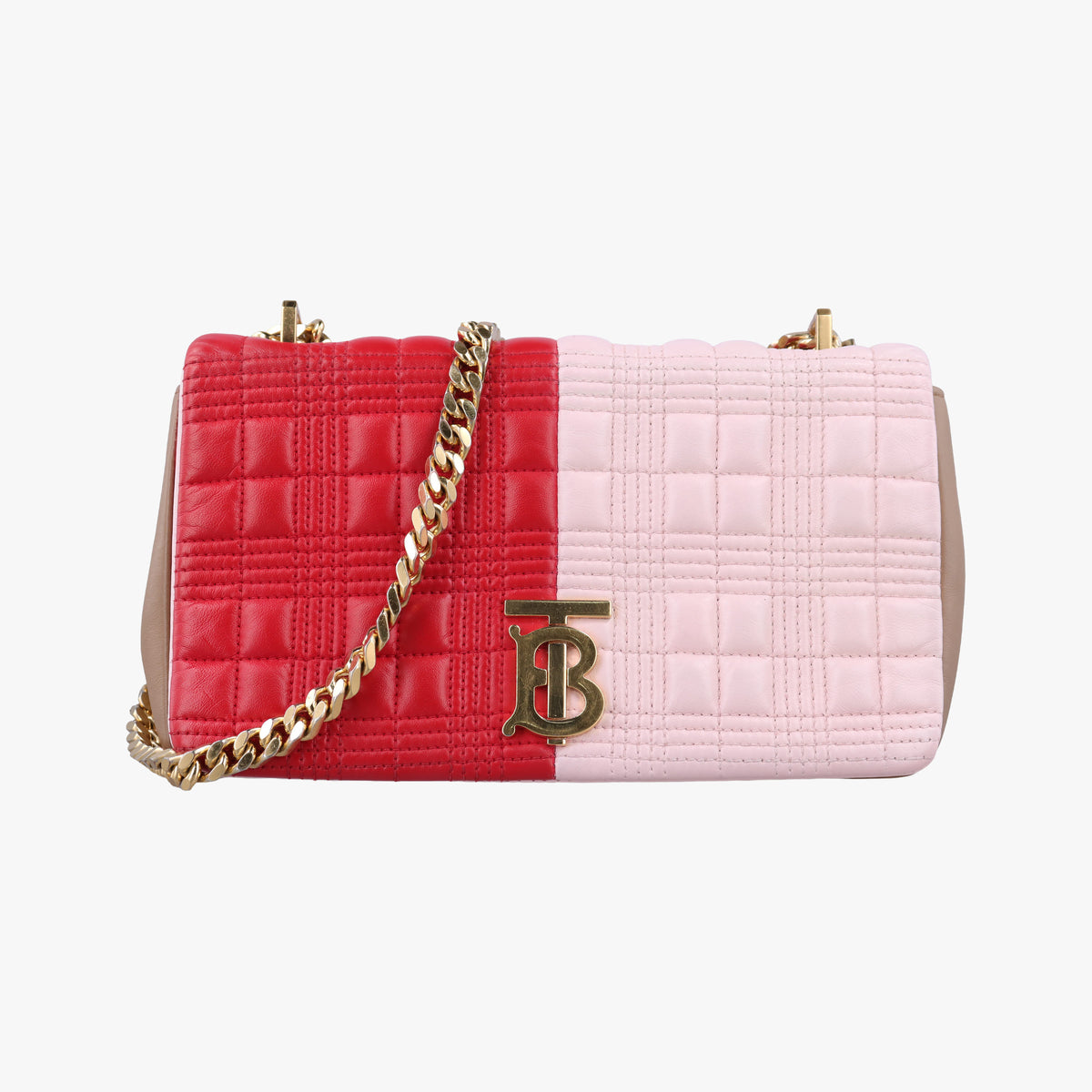 Pre-owned Burberry Lola chain TB Red×Pink×Beige Leather  shoulderbag | stylenewstar