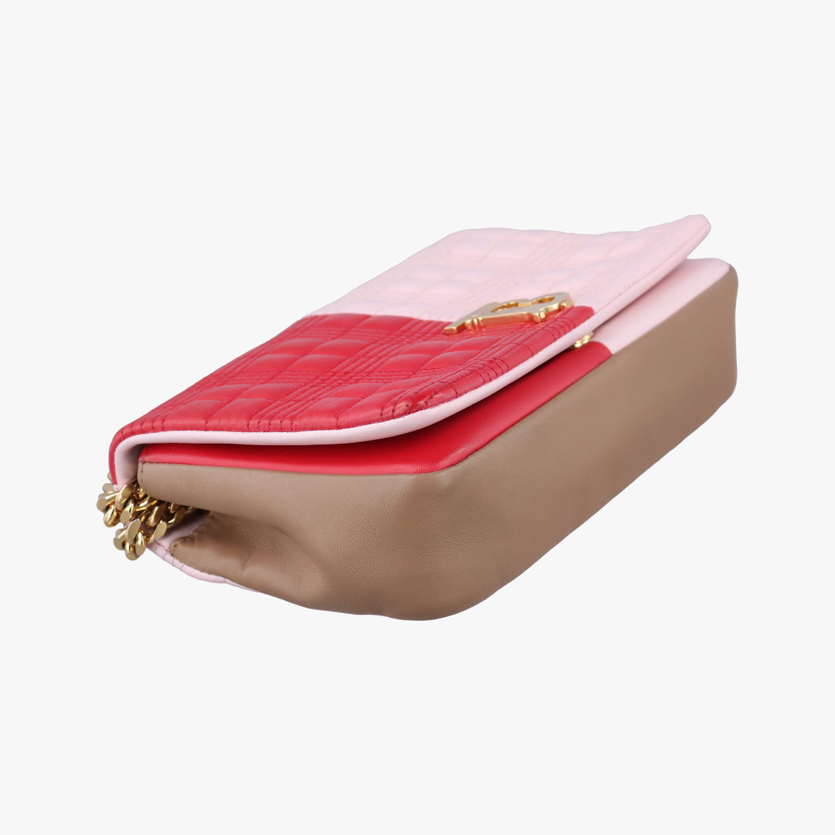 Pre-owned Burberry Lola chain TB Red×Pink×Beige Leather  shoulderbag | stylenewstar