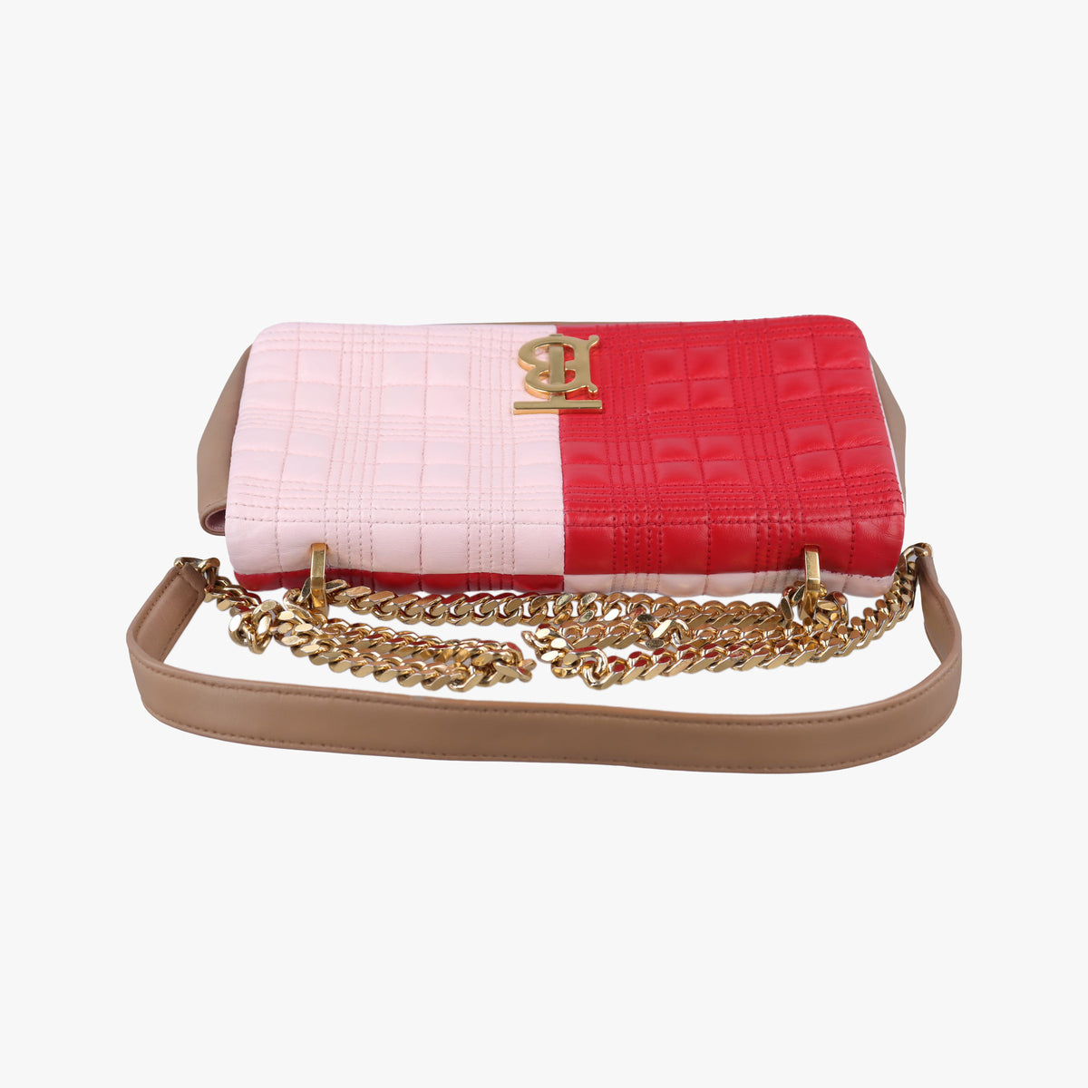 Pre-owned Burberry Lola chain TB Red×Pink×Beige Leather  shoulderbag | stylenewstar
