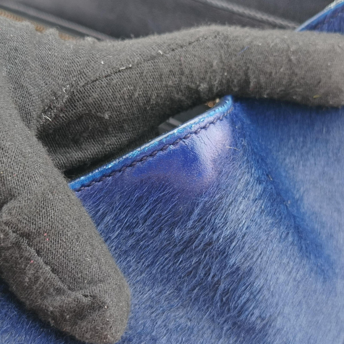 Luggage Micro shopper Black×Yellow×Blue leather×ponyhair W-GA-0164ラゲージマイクロショッパー ブラック×イエロー×ブルー レザー×ハラコ W-GA-0164