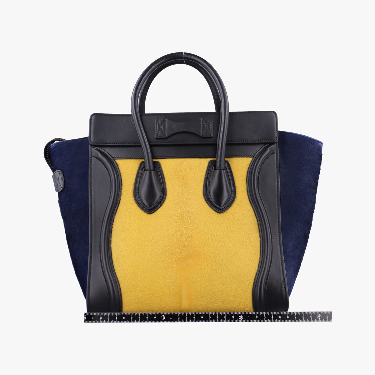 Luggage Micro shopper Black×Yellow×Blue leather×ponyhair W-GA-0164ラゲージマイクロショッパー ブラック×イエロー×ブルー レザー×ハラコ W-GA-0164