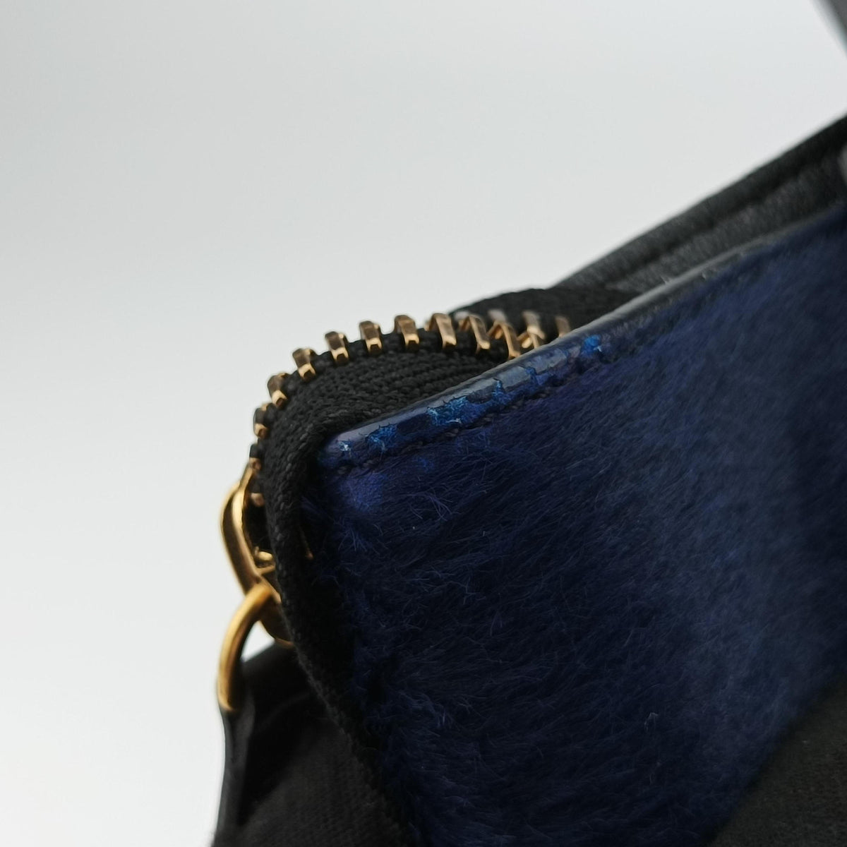 Luggage Micro shopper Black×Yellow×Blue leather×ponyhair W-GA-0164ラゲージマイクロショッパー ブラック×イエロー×ブルー レザー×ハラコ W-GA-0164