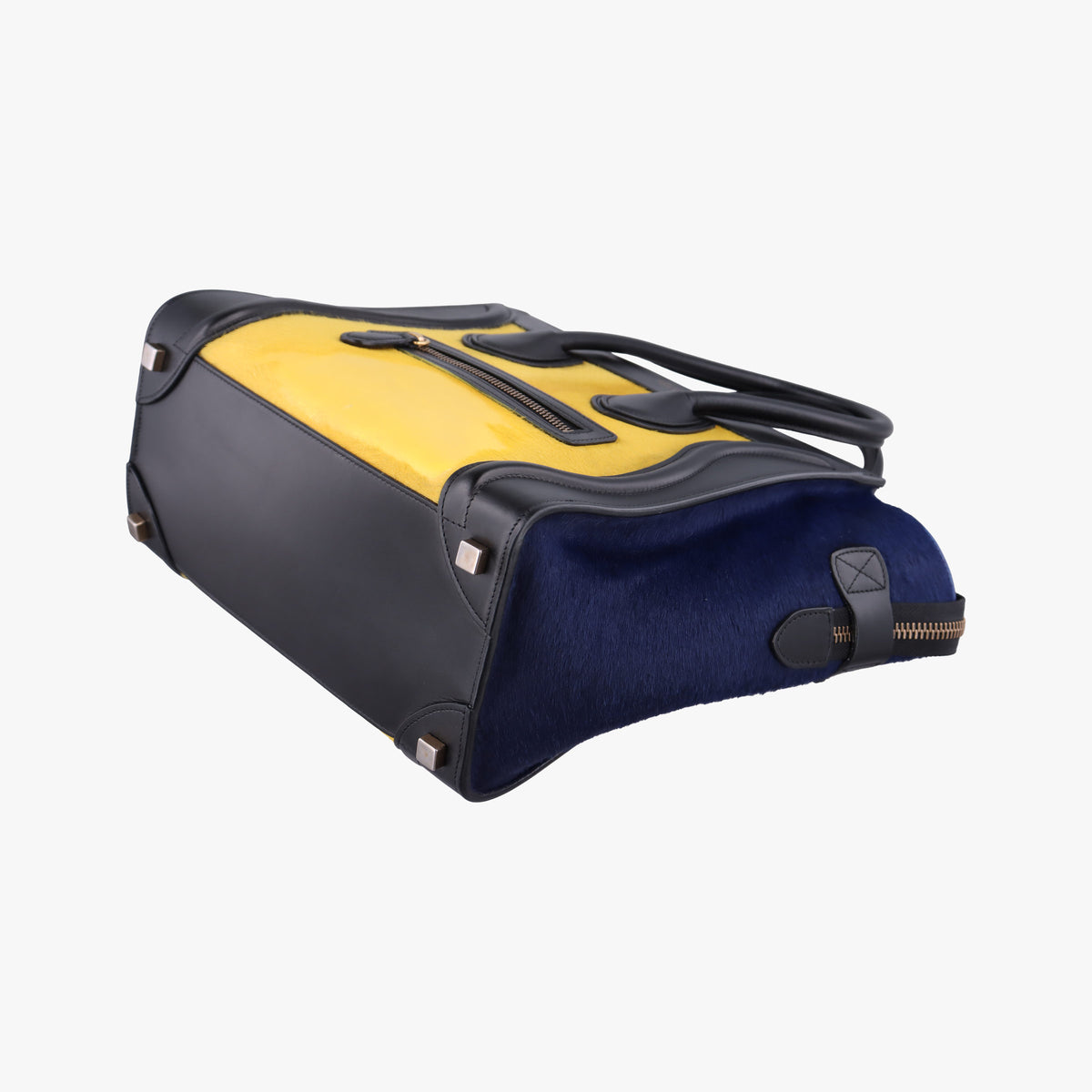 Luggage Micro shopper Black×Yellow×Blue leather×ponyhair W-GA-0164ラゲージマイクロショッパー ブラック×イエロー×ブルー レザー×ハラコ W-GA-0164