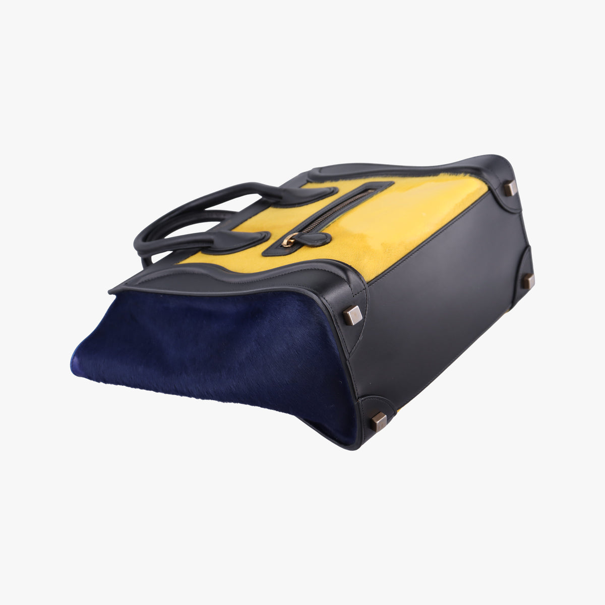 Luggage Micro shopper Black×Yellow×Blue leather×ponyhair W-GA-0164ラゲージマイクロショッパー ブラック×イエロー×ブルー レザー×ハラコ W-GA-0164