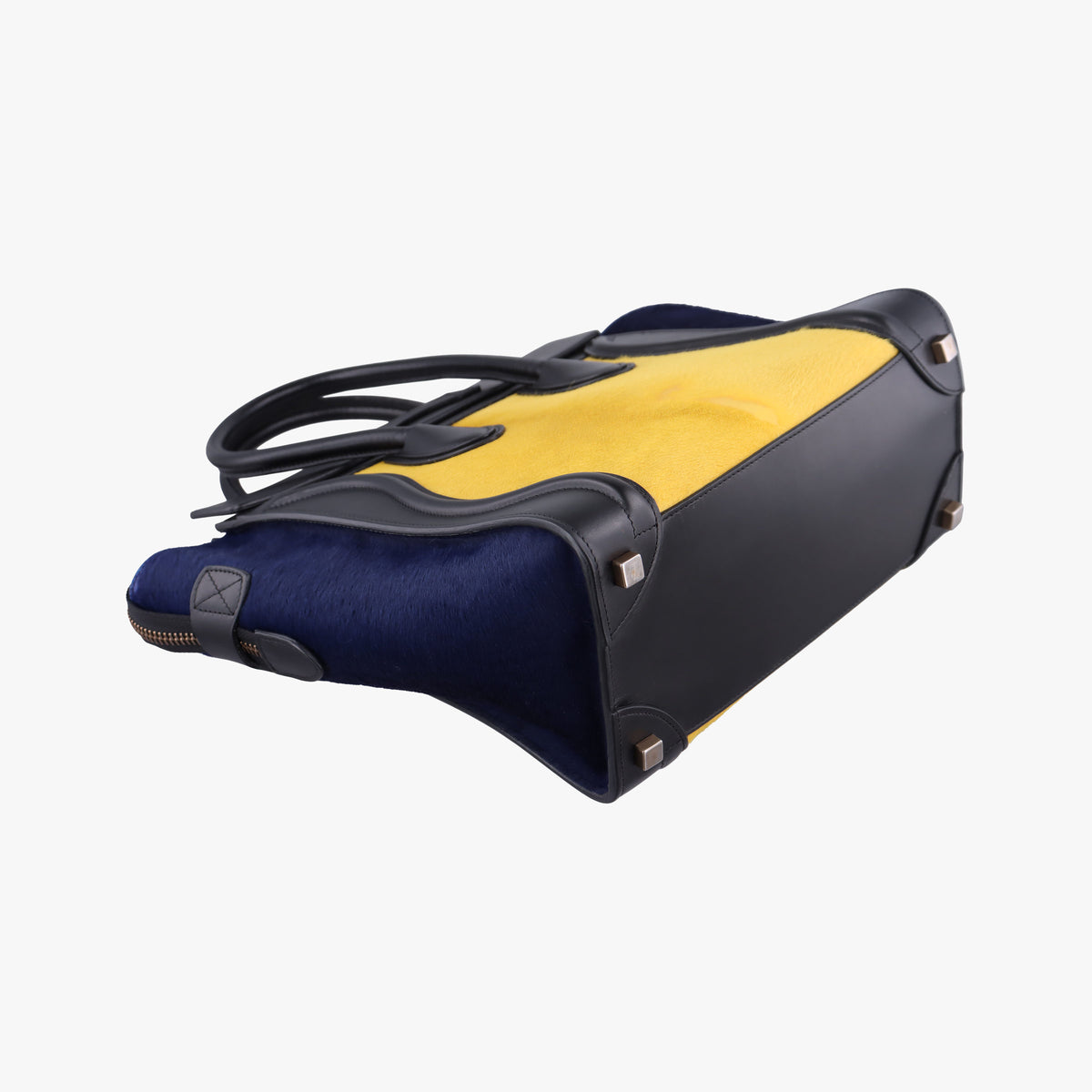 Luggage Micro shopper Black×Yellow×Blue leather×ponyhair W-GA-0164ラゲージマイクロショッパー ブラック×イエロー×ブルー レザー×ハラコ W-GA-0164
