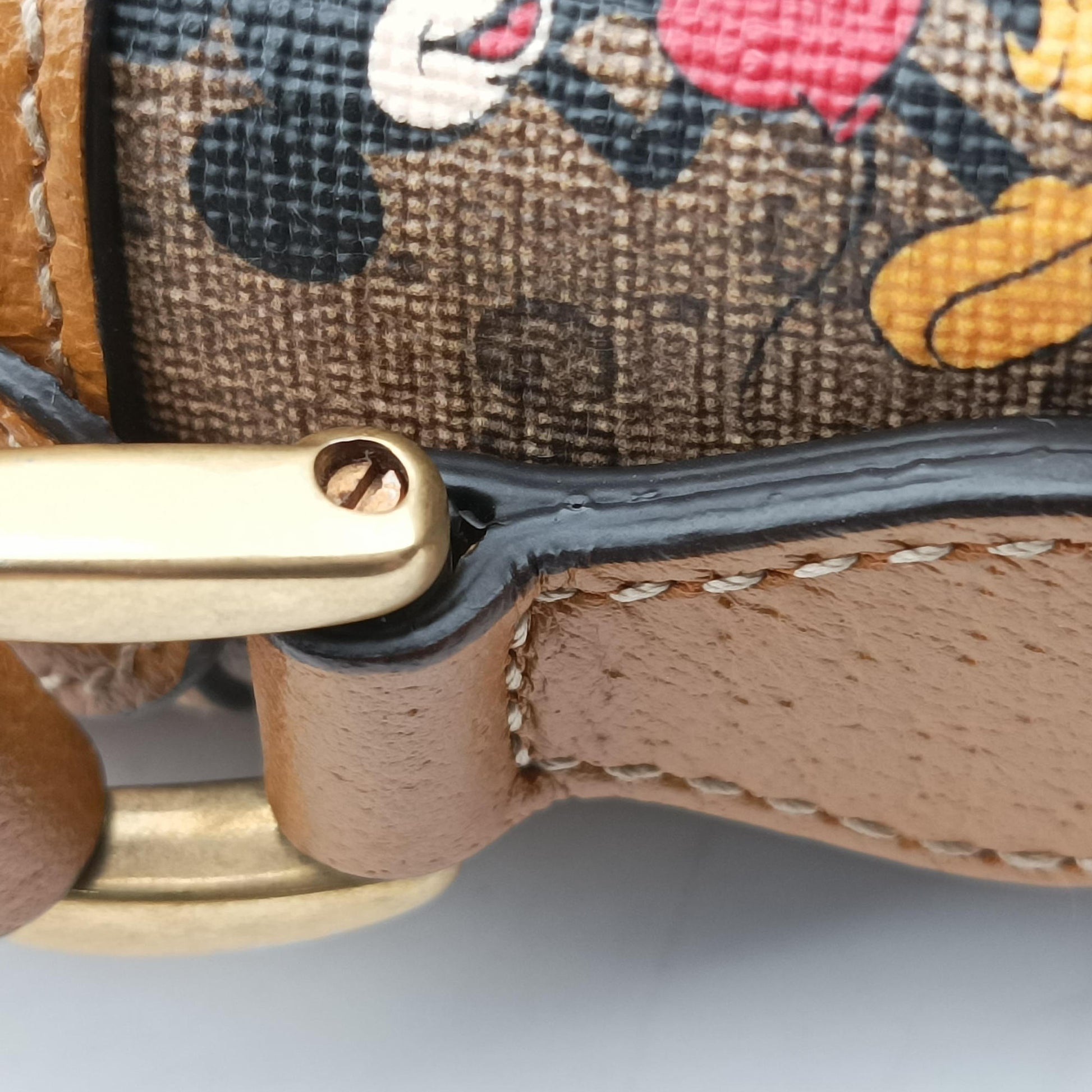 Mickey Mouse Disney collaboration Brown×Multicolour PVC coated canvas×Leather 602536 ミッキーマウス ディズニーコラボ ブラウン×マルチカラー PVCコーティングキャンバス×レザー 602536 