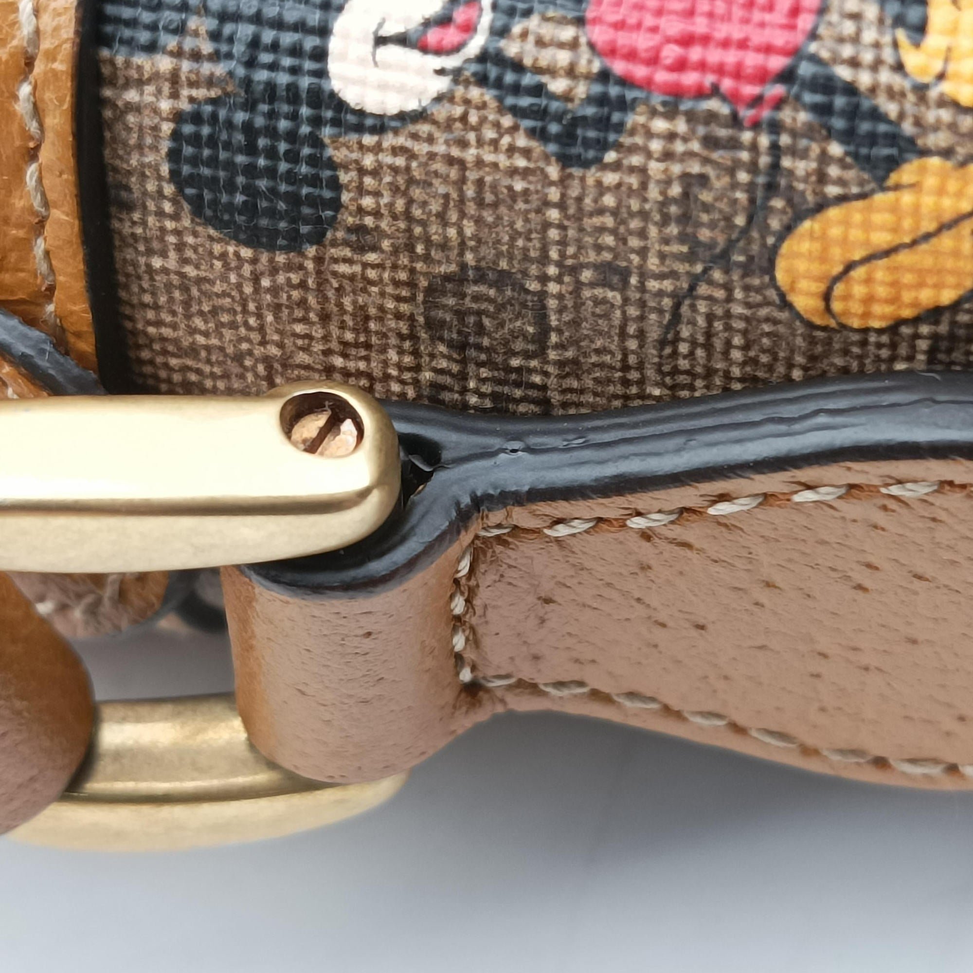 Mickey Mouse Disney collaboration Brown×Multicolour PVC coated canvas×Leather 602536 ミッキーマウス ディズニーコラボ ブラウン×マルチカラー PVCコーティングキャンバス×レザー 602536 