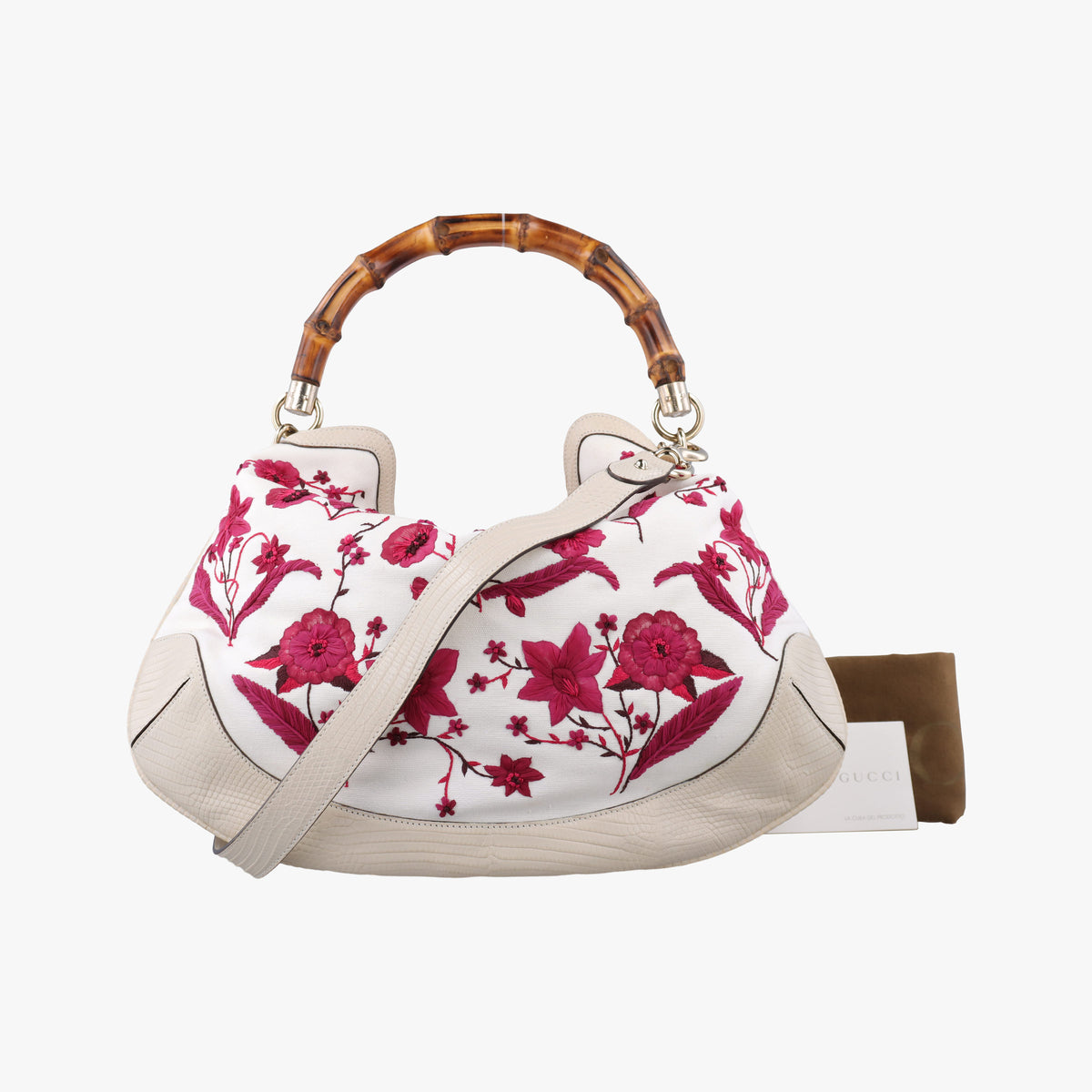 Vintage Gucci Bamboo White × Bordeaux Flora Canvas× Leather 171292 shoulderbag | stylenewstar
