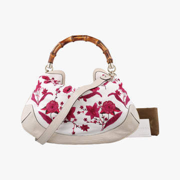 Vintage Gucci Bamboo White × Bordeaux Flora Canvas× Leather 171292 shoulderbag | stylenewstar