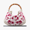 Vintage Gucci Bamboo White × Bordeaux Flora Canvas× Leather 171292 shoulderbag | stylenewstar