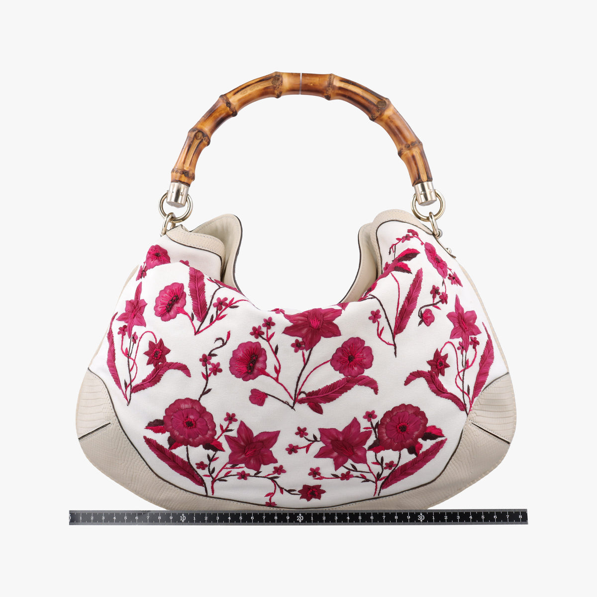 Vintage Gucci Bamboo White × Bordeaux Flora Canvas× Leather 171292 shoulderbag | stylenewstar