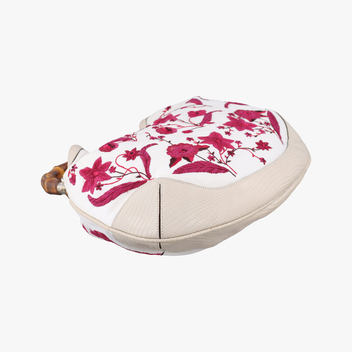 Vintage Gucci Bamboo White × Bordeaux Flora Canvas× Leather 171292 shoulderbag | stylenewstar