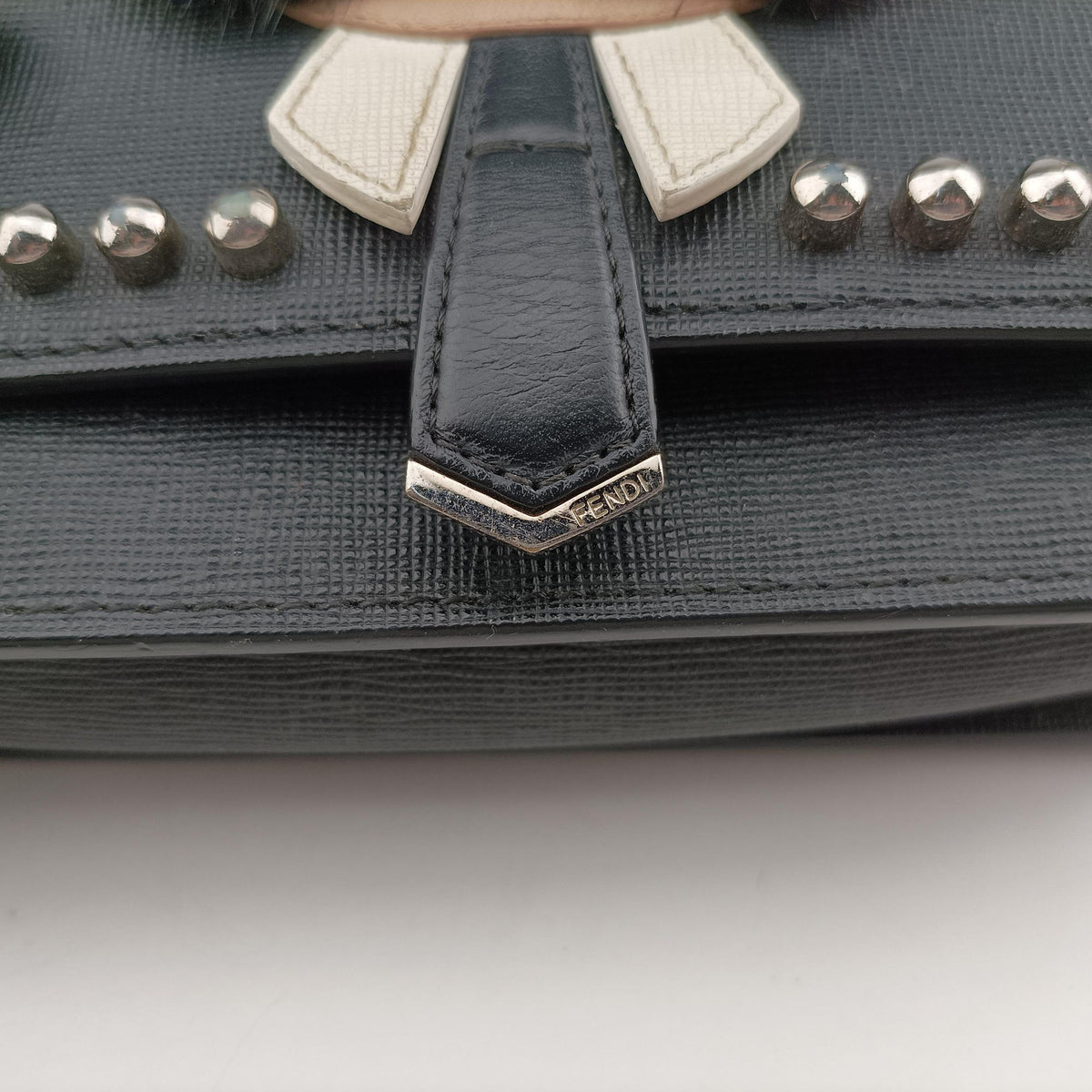Pre-owned Fendi Karlito Lagerfeld Studded Black Leather 8M0346 shoulderbag | stylenewstar