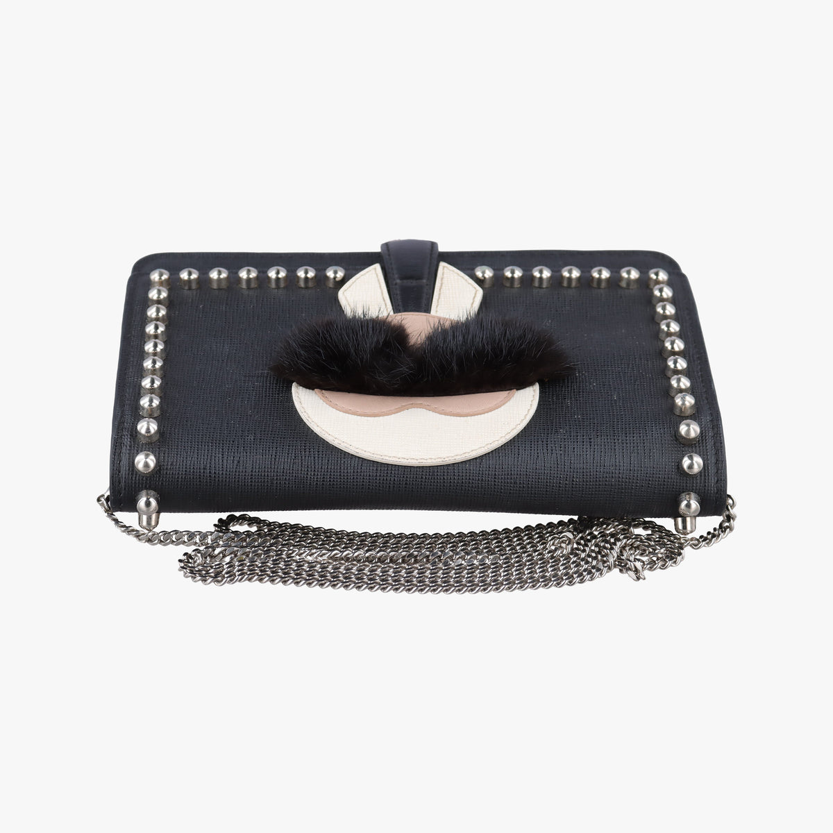 Pre-owned Fendi Karlito Lagerfeld Studded Black Leather 8M0346 shoulderbag | stylenewstar