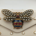 Pre-owned Gucci Broadway Pearl Bee White Leather 453778 shoulderbag | stylenewstar